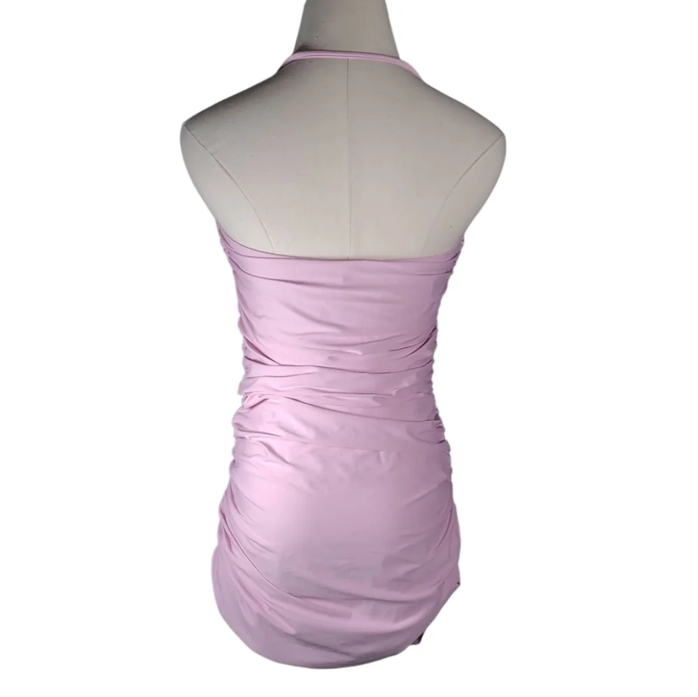 J Crew Petal Pink Shirred Gemma Crossover Halter Maillot Beach Vacation Onepiece